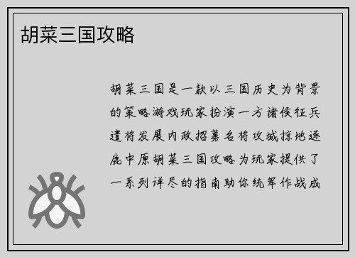 胡菜三国攻略